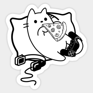 Gamer Cat Pizza Loading Game Paused Contour Sticker